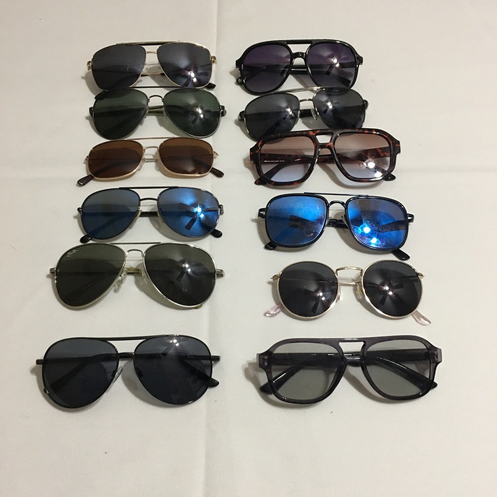 Lot of 12 Sunglasses Mixed OS Multicolor Aviator Round Square Fashion
